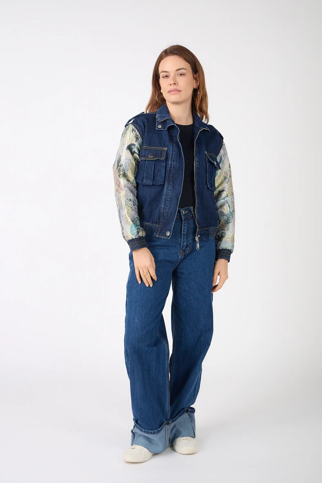 Denver - Two-tone denim jacket with printed sleeves