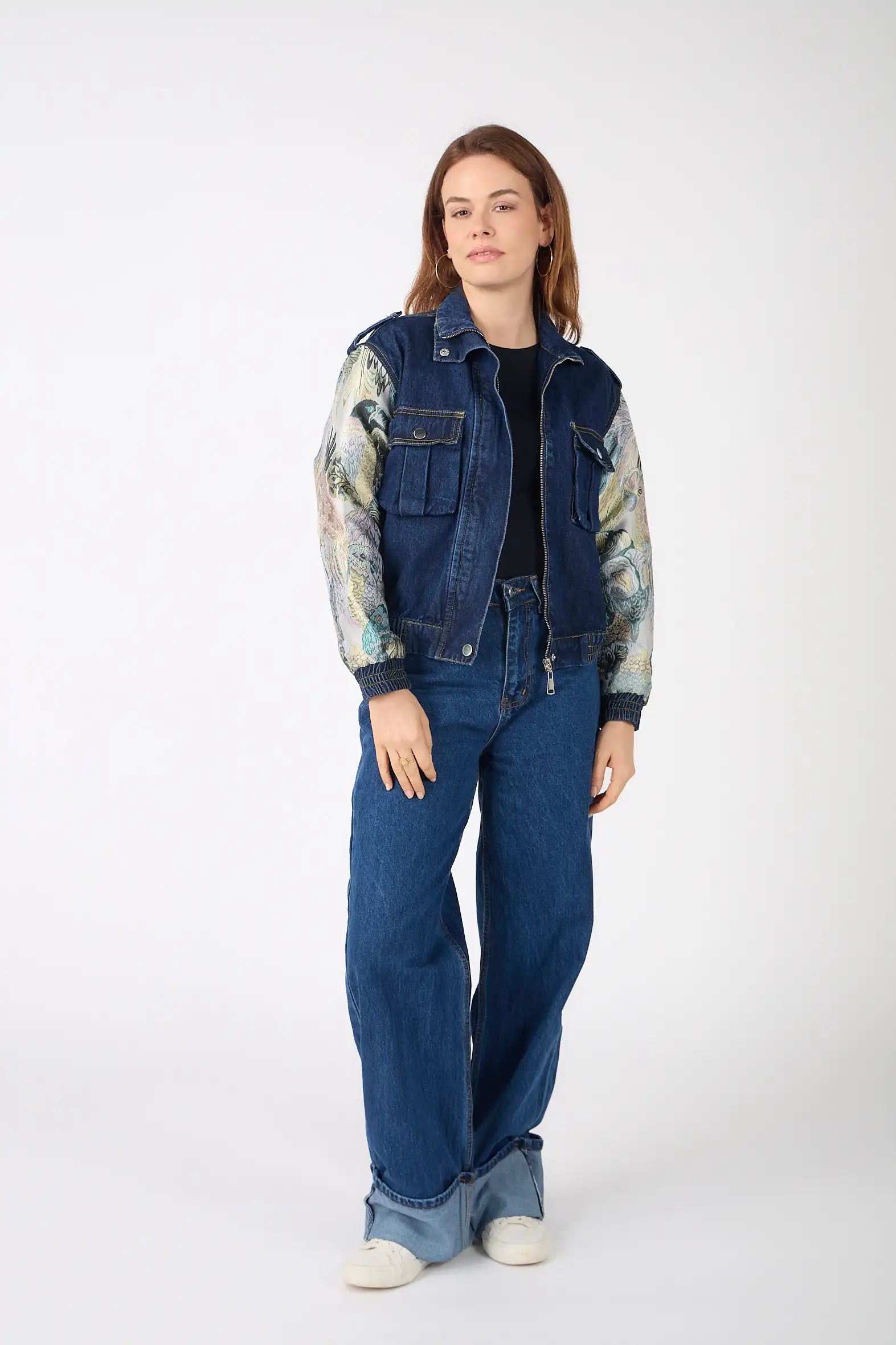 Denver - Two-tone denim jacket with printed sleeves