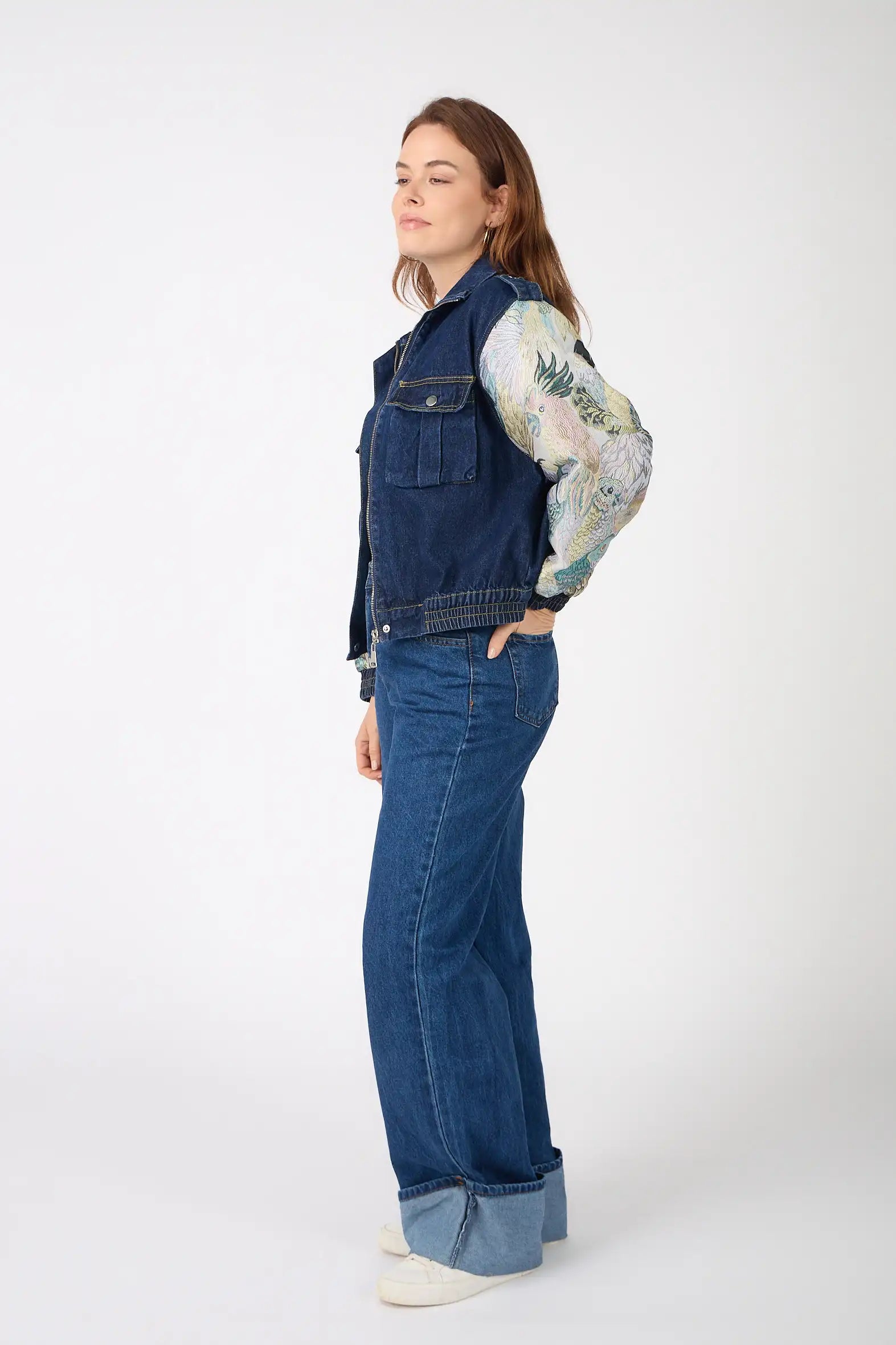 Denver - Two-tone denim jacket with printed sleeves