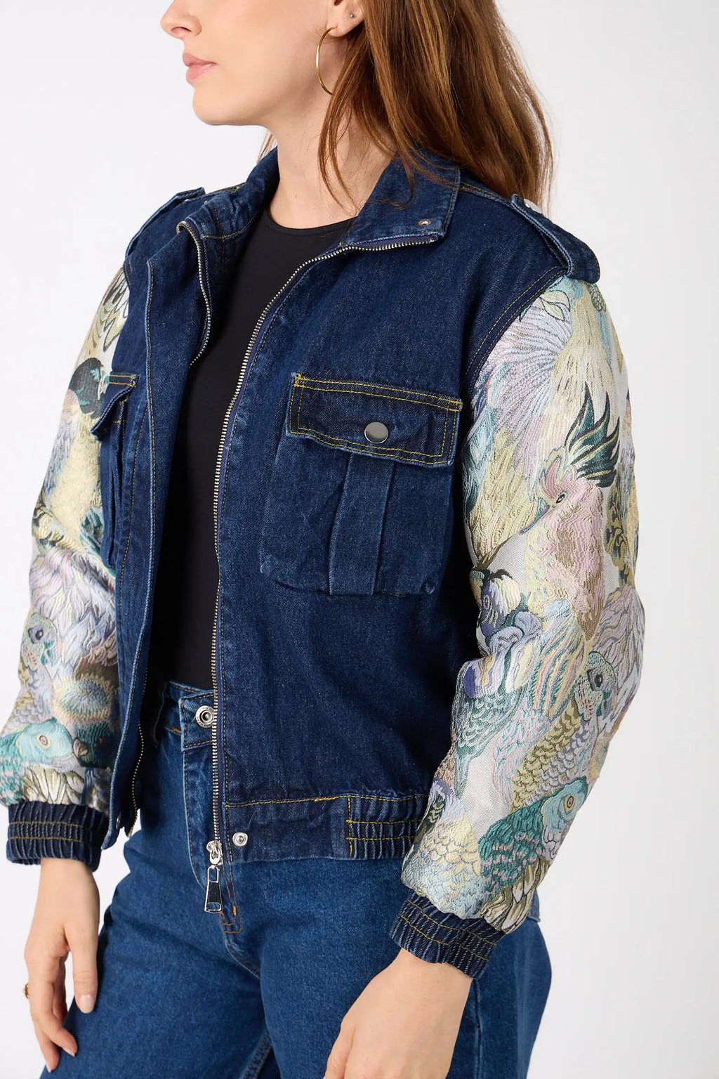 Denver - Two-tone denim jacket with printed sleeves