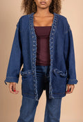 Denim jacket with decorative lacing, trendy relaxed fit