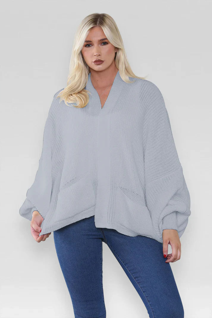 Ladies Oversized Cropped Short Balloon Pocket Chunky Knitted Cardigan