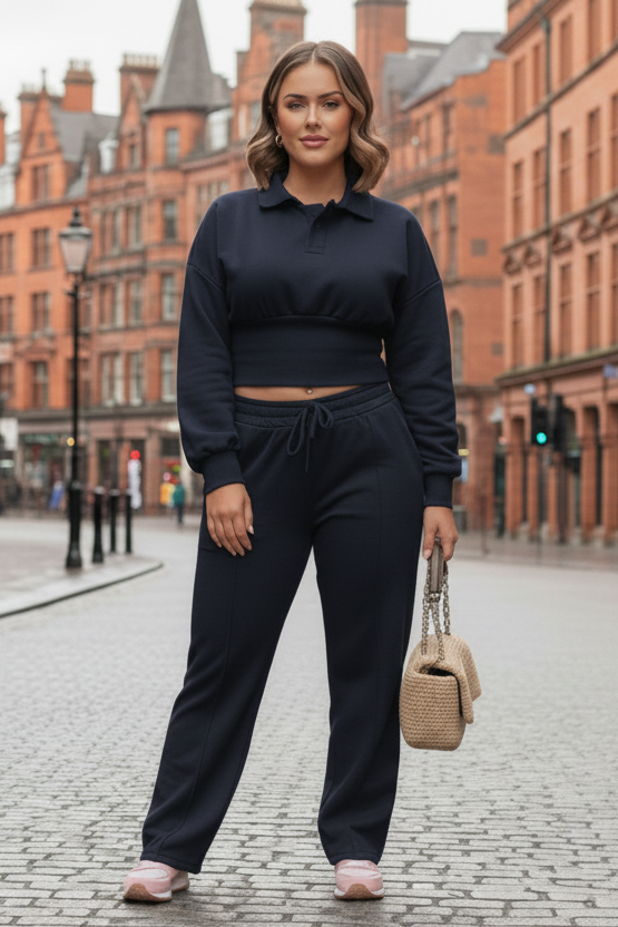 Ladies Two-Piece Collar Co-Ord Set Navy
