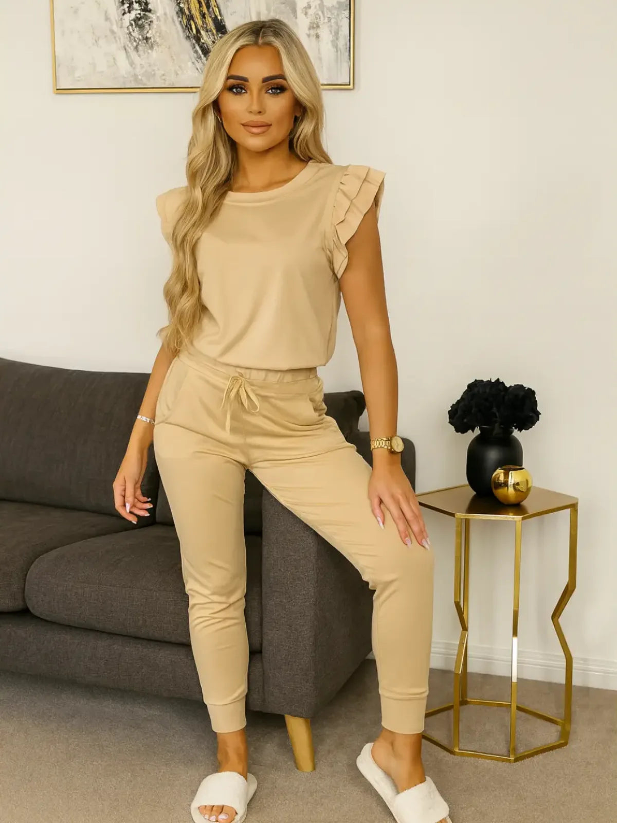 Ladies Frill Boxy Loungewear Set