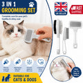 3-in-1 Pet Grooming Set – Pin & Bristle Brush, Flea Comb & Slicker Brush