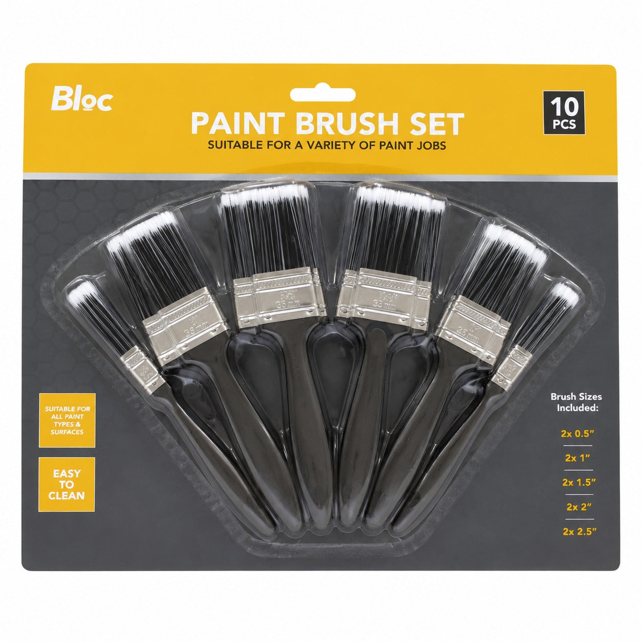 BLOC 10-Piece Paint Brush Set – Suitable for All Paint Types & Surfaces
