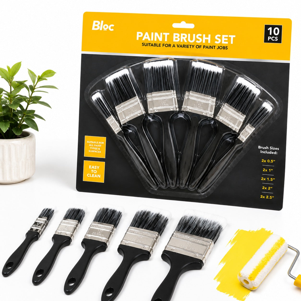 BLOC 10-Piece Paint Brush Set – Suitable for All Paint Types & Surfaces