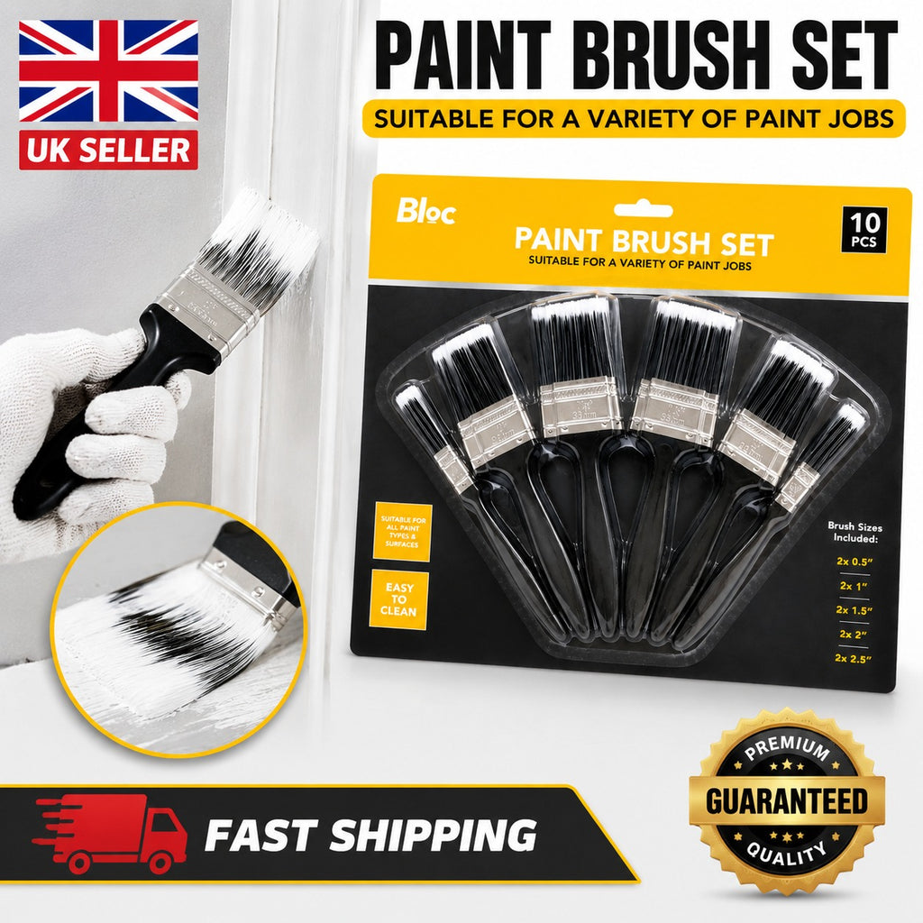 BLOC 10-Piece Paint Brush Set – Suitable for All Paint Types & Surfaces