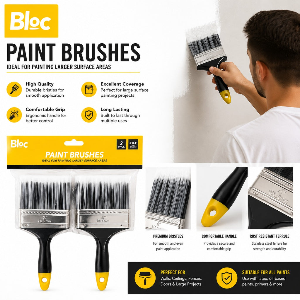 Bloc Paint Brushes – 2 Pack for Larger Surface Areas – High-Quality