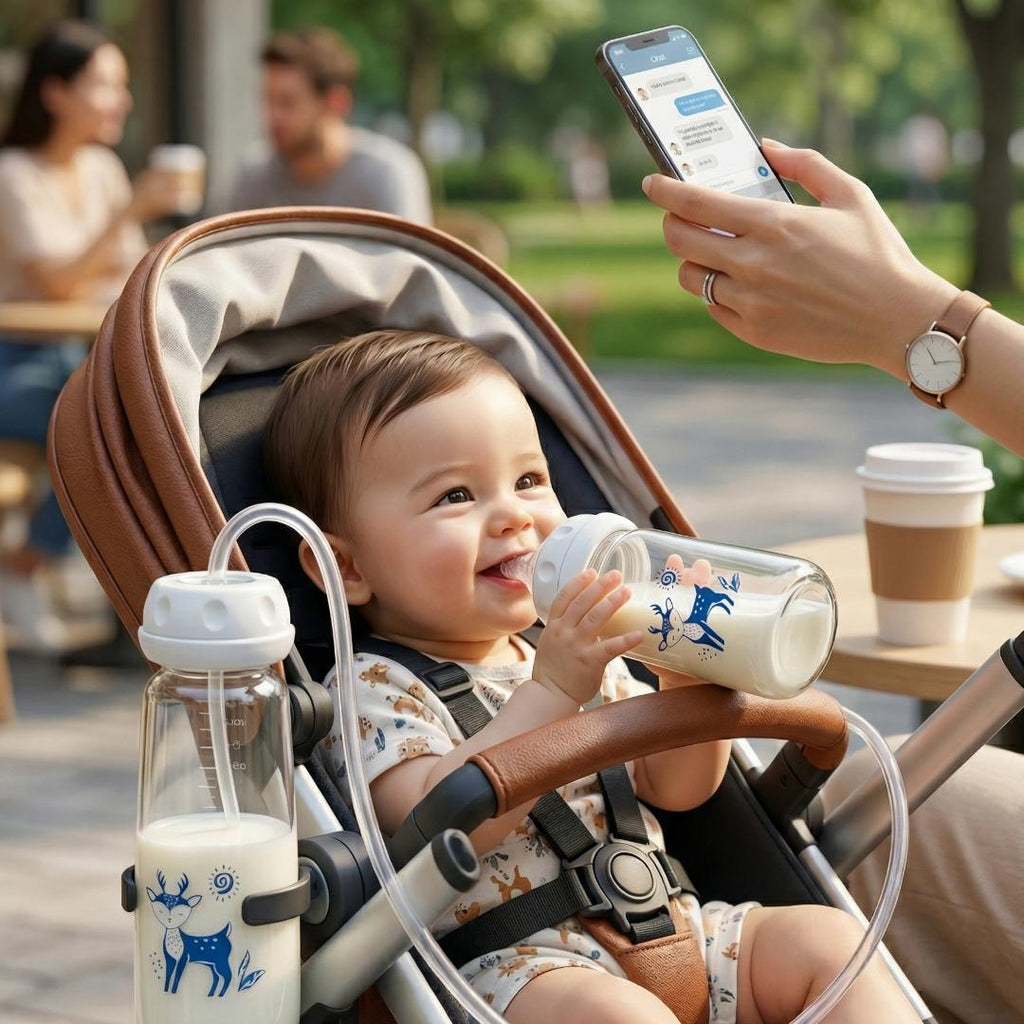 Blue Hands-Free Baby Bottle Feeder – Automatic Milk Feeding, Anti-Spill & Easy to Use