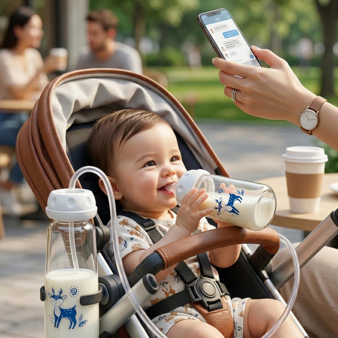 Blue Hands-Free Baby Bottle Feeder – Automatic Milk Feeding, Anti-Spill & Easy to Use