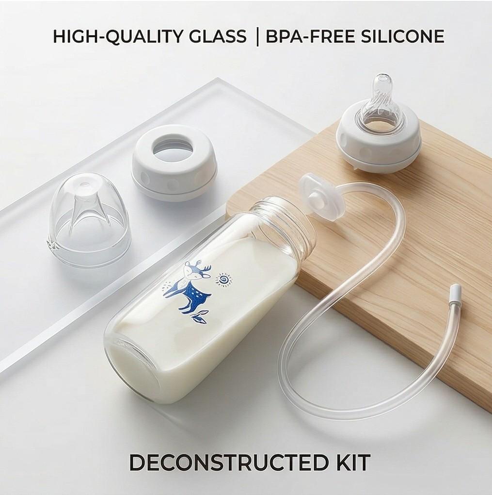 Blue Hands-Free Baby Bottle Feeder – Automatic Milk Feeding, Anti-Spill & Easy to Use