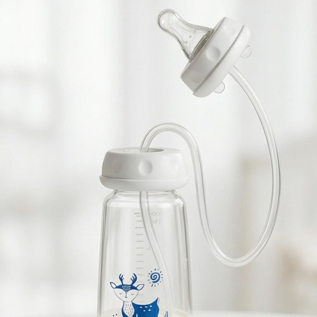 Blue Hands-Free Baby Bottle Feeder – Automatic Milk Feeding, Anti-Spill & Easy to Use