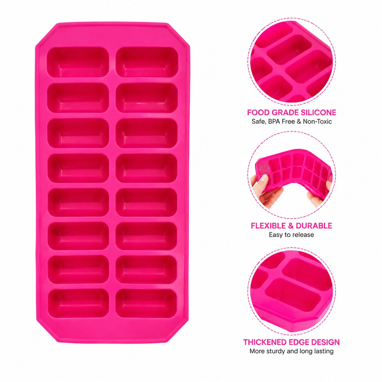 Food Grade Silicone Ice Cube Tray – BPA Free, 15 Compartments, Easy Release