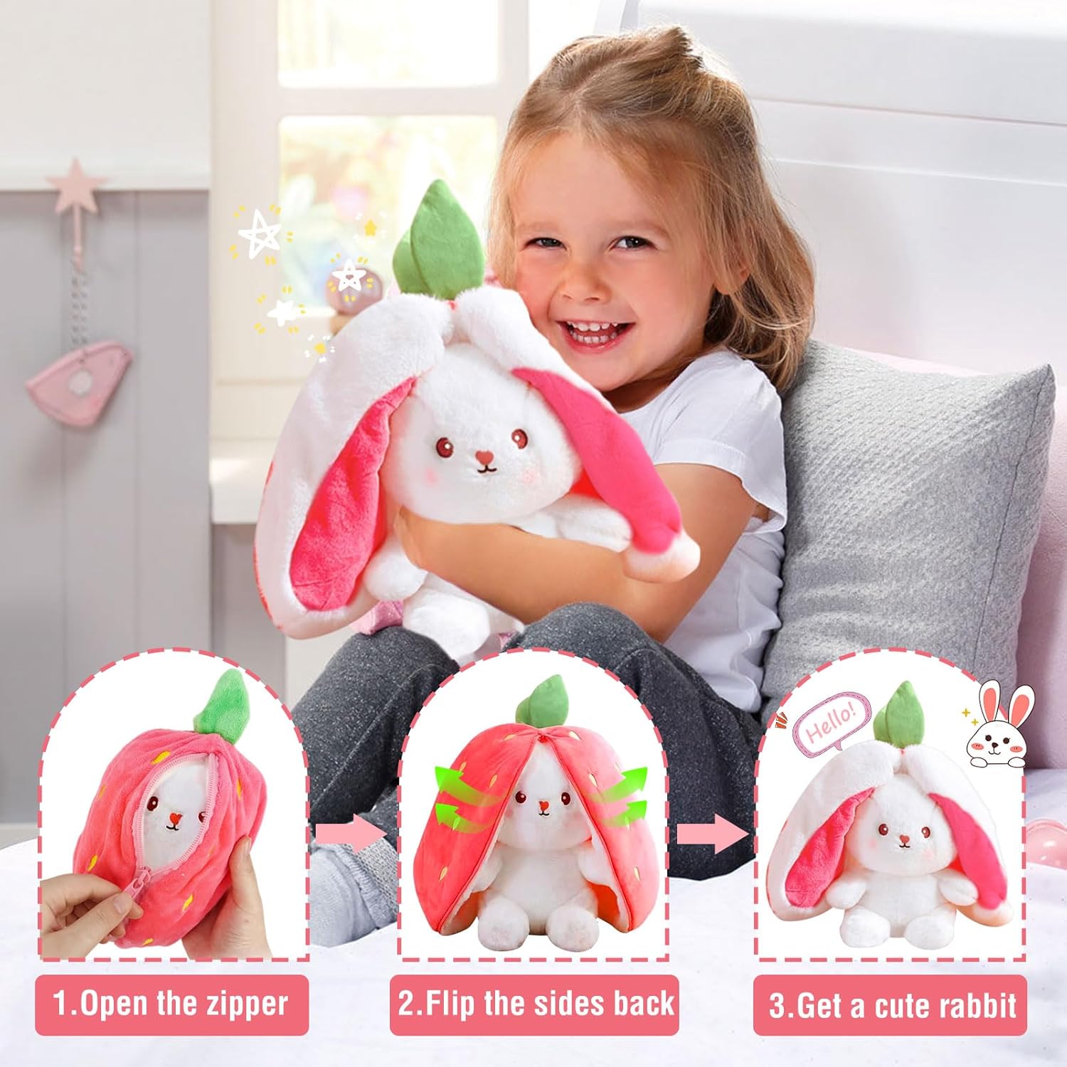 Strawberry Bunny Zip-Up Plush
