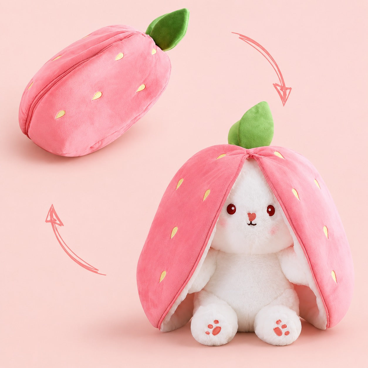 Strawberry Bunny Zip-Up Plush