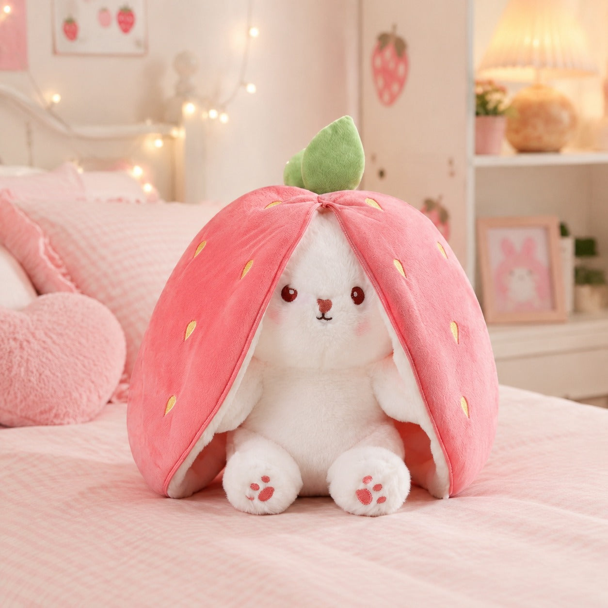 Strawberry Bunny Zip-Up Plush