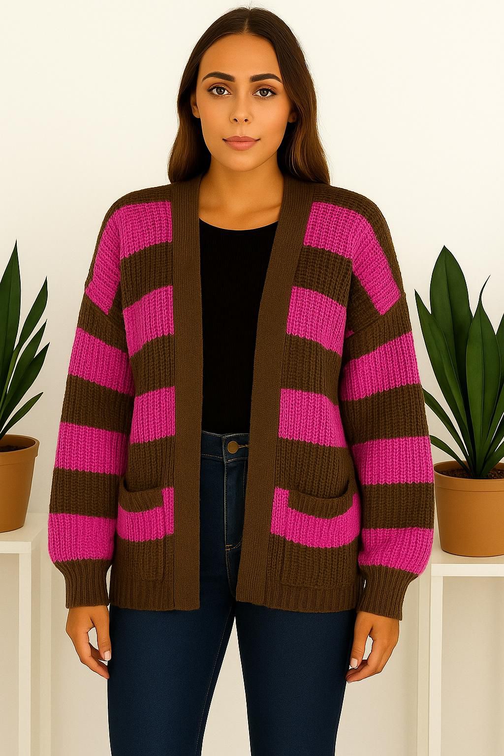 Knitted Balloon Sleeve Cropped Cardigan