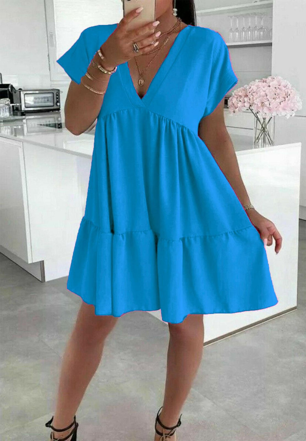 Ladies Italian V Neck Smock Dress