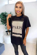 Ladies Oversized Printed Paris Short Sleeves T Shirt Top