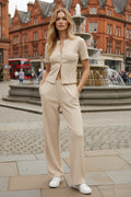 Mae Short Sleeve Rib Button Trouser Suit
