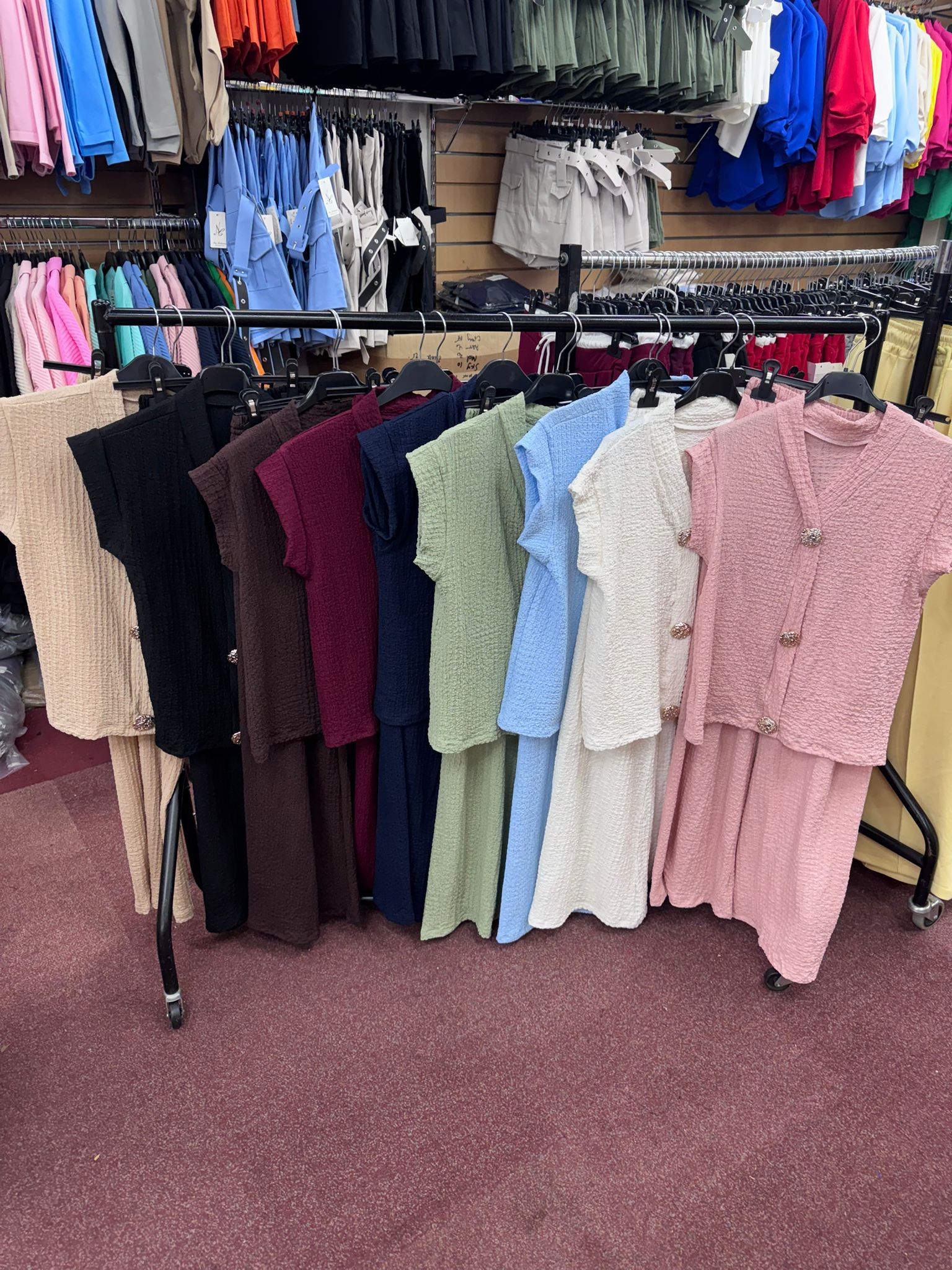 V-Neck Cheesecloth Gold Button Top & Wide Leg Trouser Co-Ord Suit