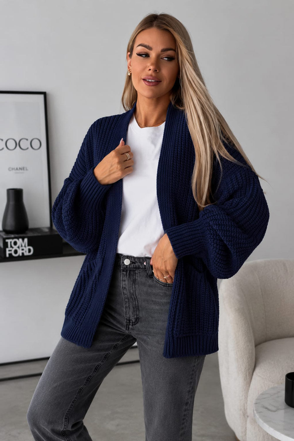 Crop Balloon Pocket Cardigan