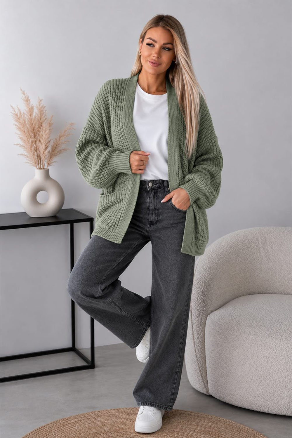Crop Balloon Pocket Cardigan