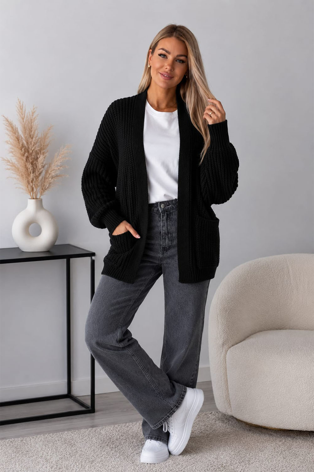 Crop Balloon Pocket Cardigan