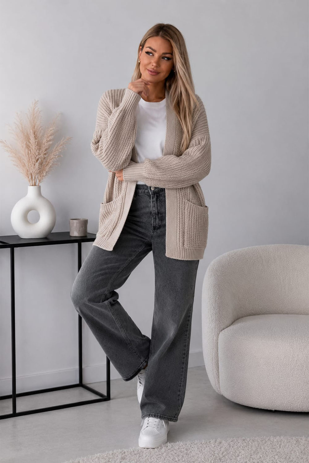 Crop Balloon Pocket Cardigan