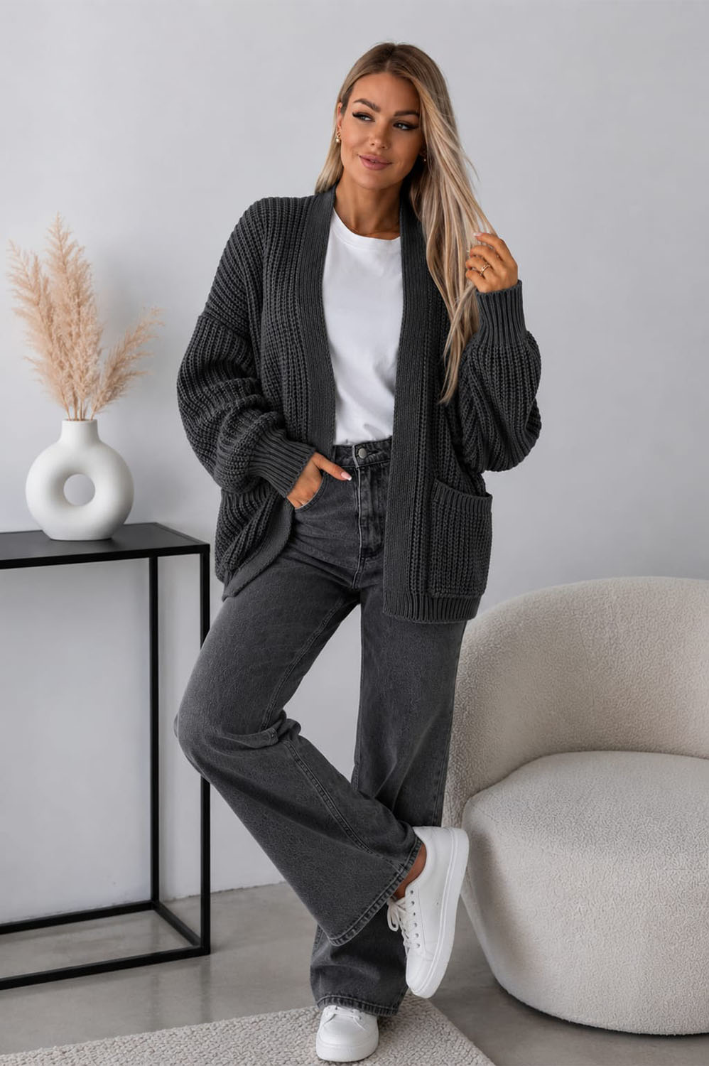 Crop Balloon Pocket Cardigan