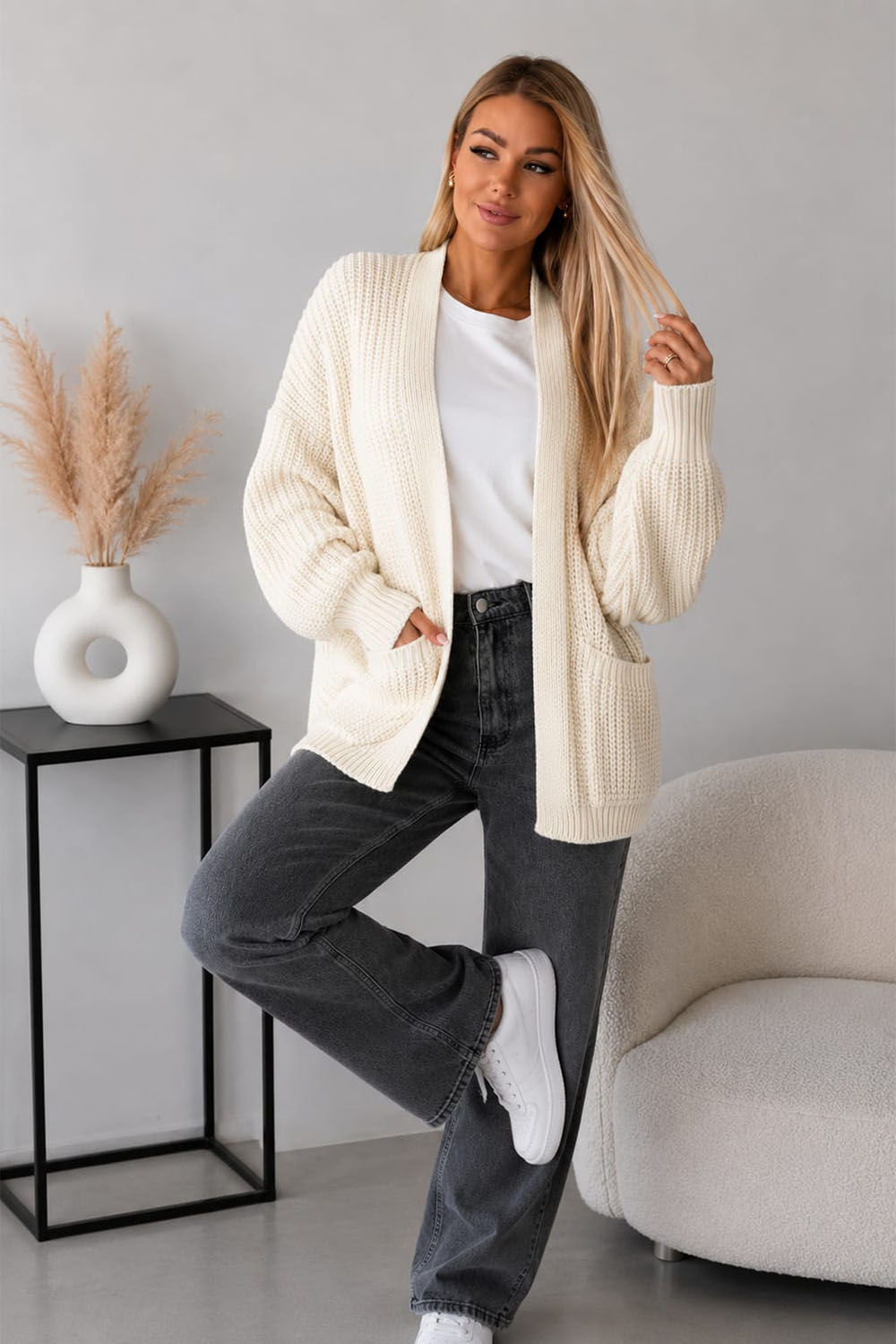 Crop Balloon Pocket Cardigan