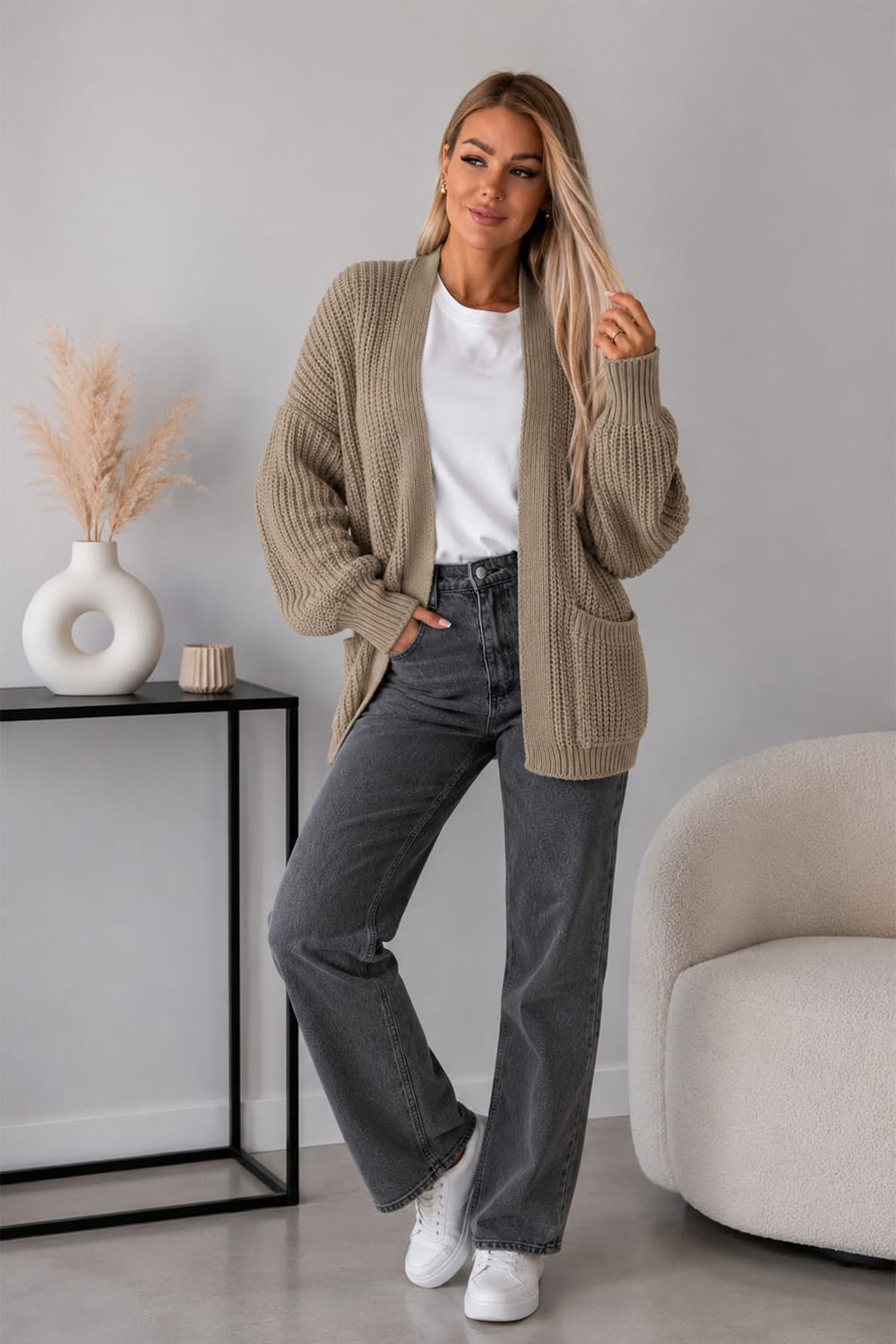 Crop Balloon Pocket Cardigan