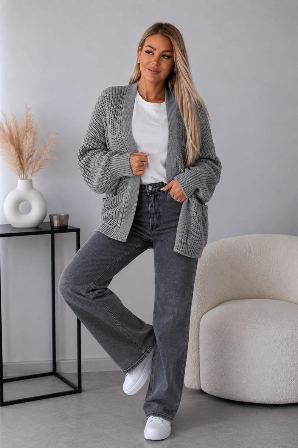 Crop Balloon Pocket Cardigan