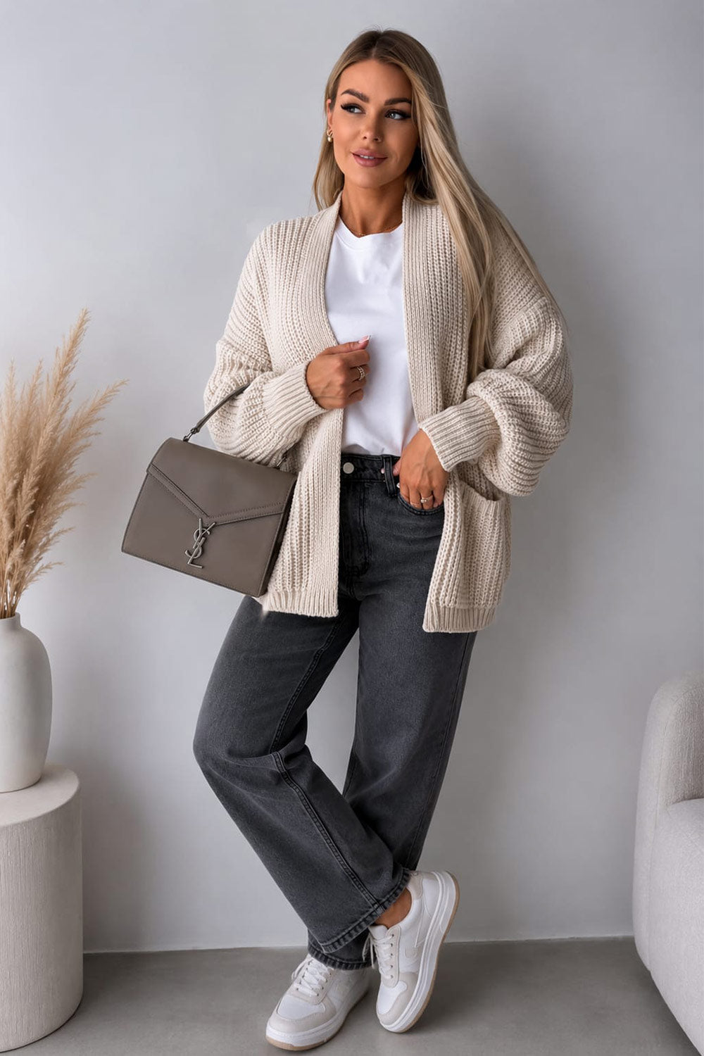 Crop Balloon Pocket Cardigan