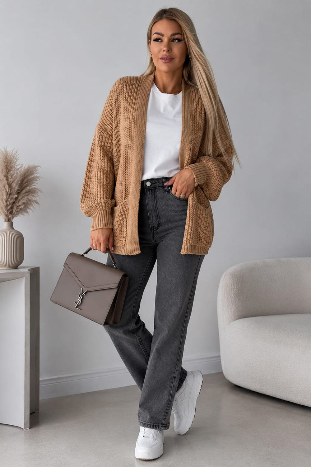 Crop Balloon Pocket Cardigan