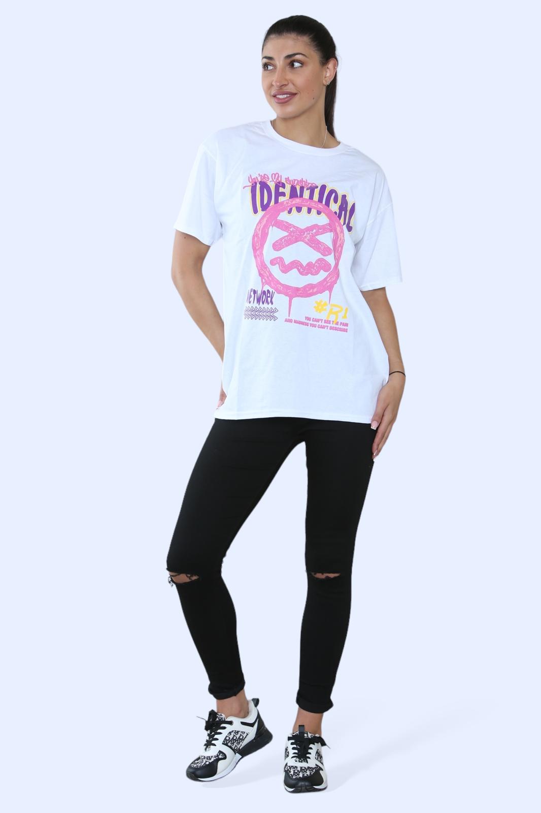 Ladies Identical Printed Short Sleeve T-Shirt Top