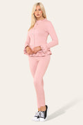Long Sleeves Peplum Front Buttons Frilled Hem Lounge Wear Set