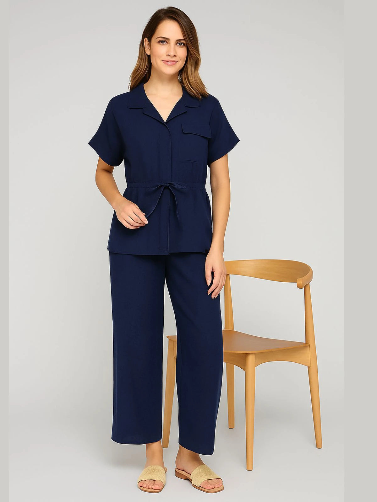 Italian Ladies Short Sleeve Tie Waisted Co-ord Set