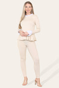 Peplum Frill Neck Suit Pleated Lounge Wear Set