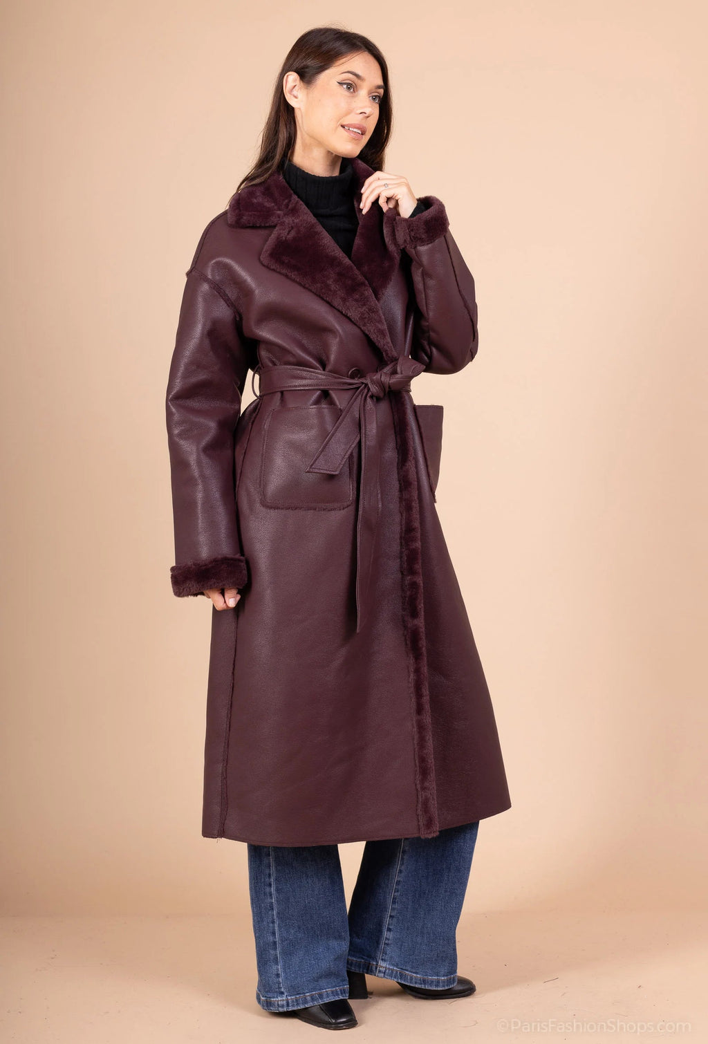 ARCTIC - Faux fur lined coat with adjustable belt
