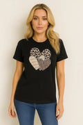 Leopard Print Multi Hearts Graphic T shirt