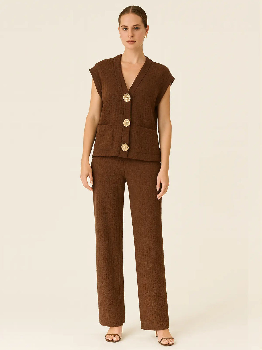 3-Gold Button Short Sleeve Set