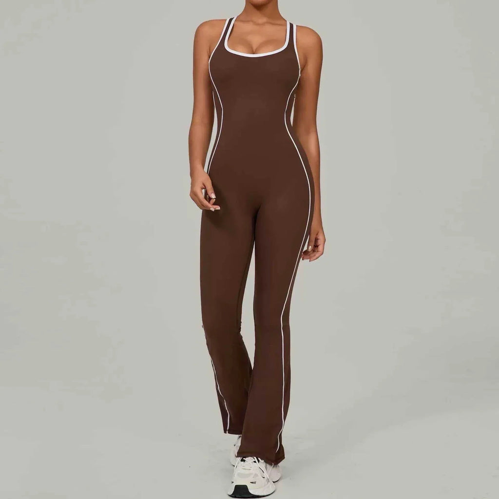 Flared Open Back Jumpsuit with Push-up Butt – Contrast Details