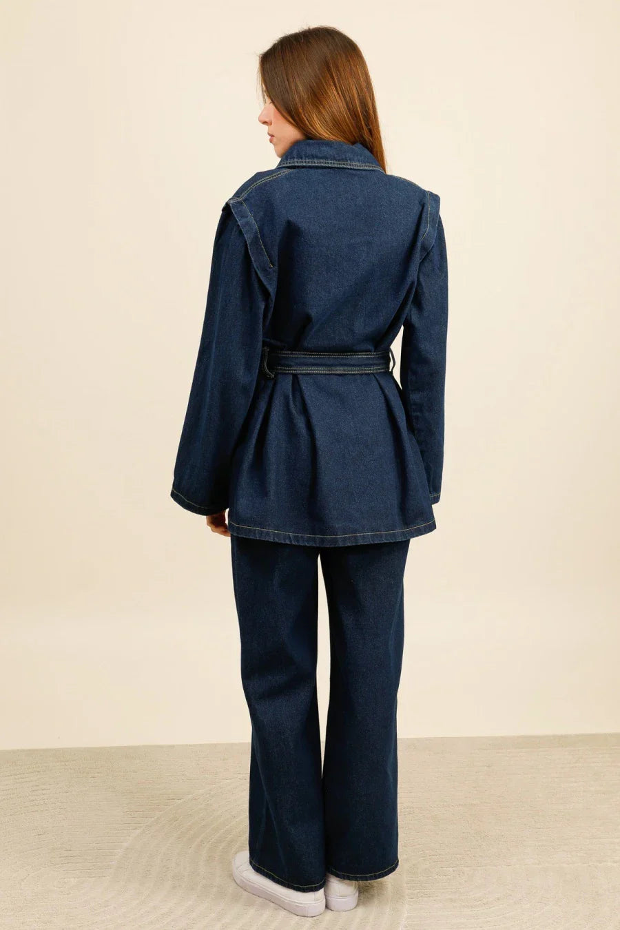 DENVER – Denim set with belted shirt and wide-leg pants