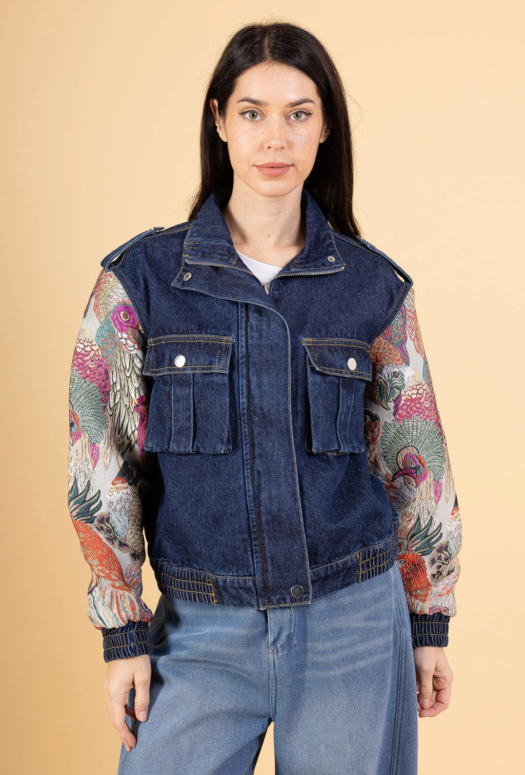 Denver - Two-tone denim jacket with printed sleeves