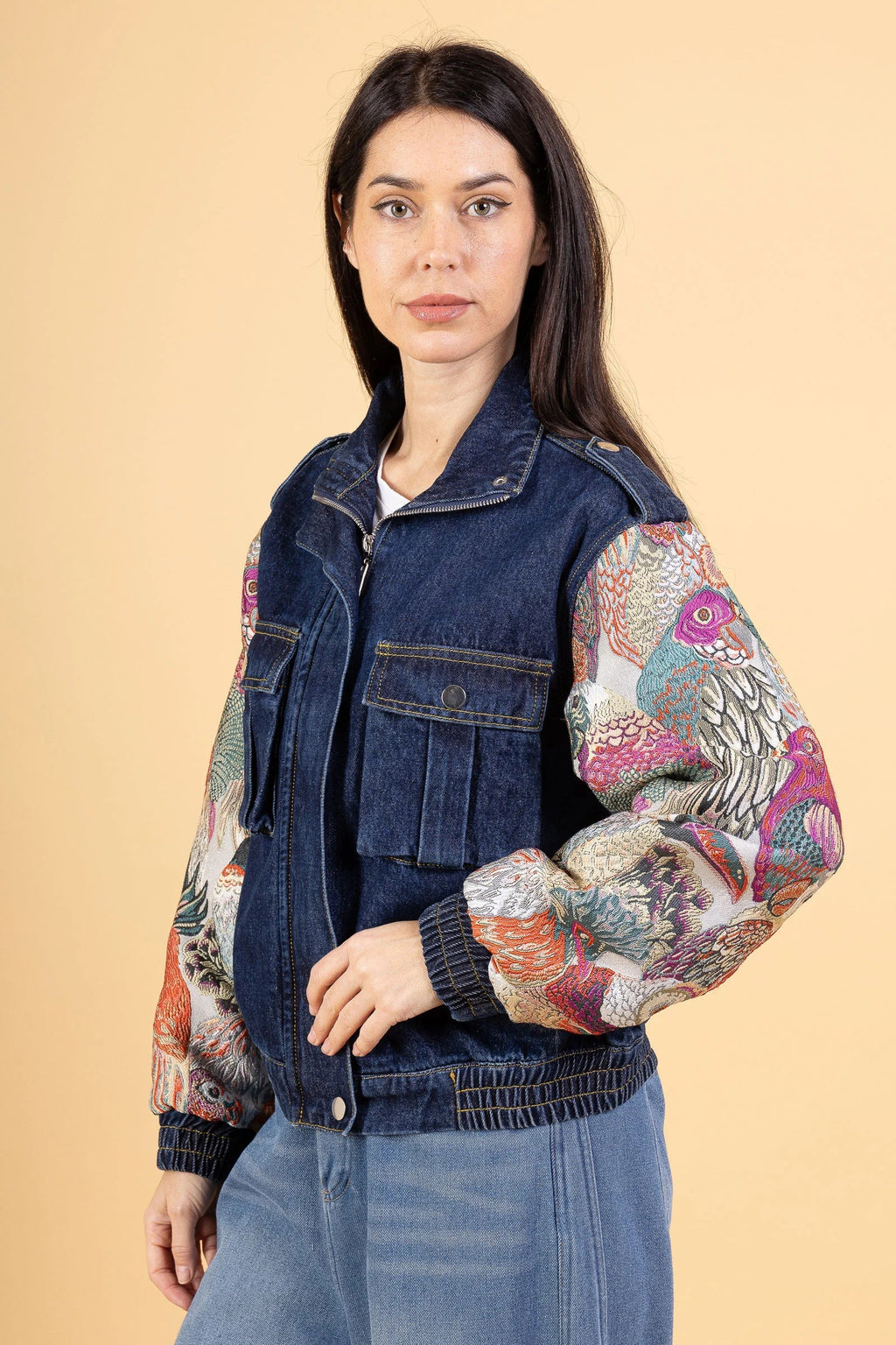Denver - Two-tone denim jacket with printed sleeves