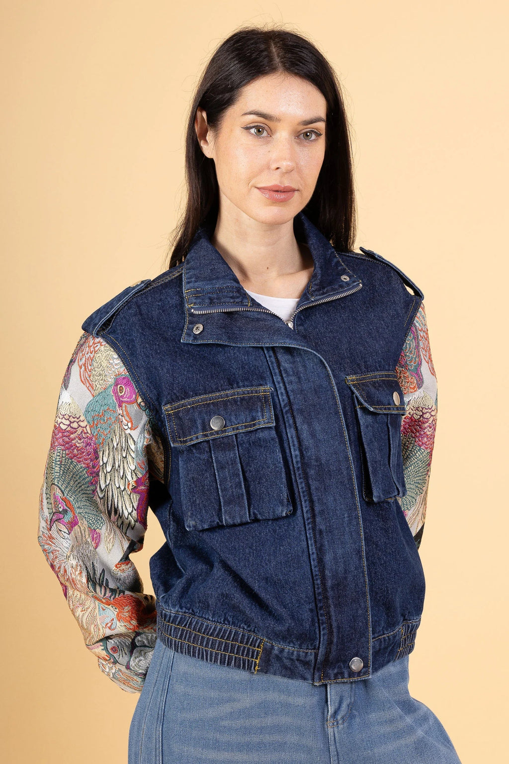 Denver - Two-tone denim jacket with printed sleeves