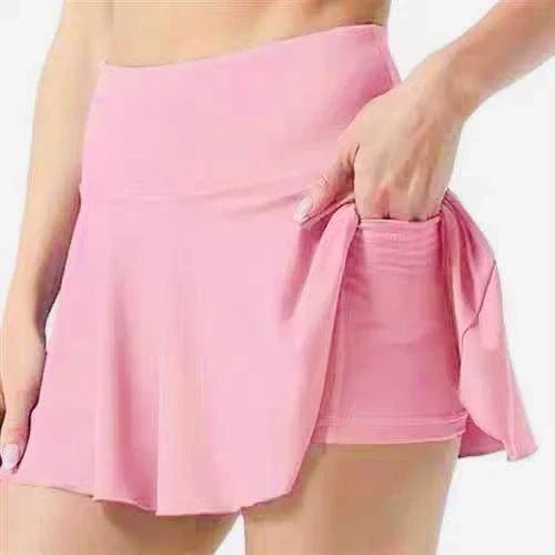 Flared skort with built-in shorts and pockets