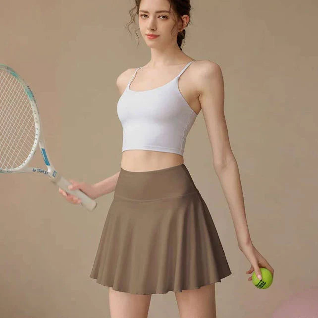 Flared skort with built-in shorts and pockets